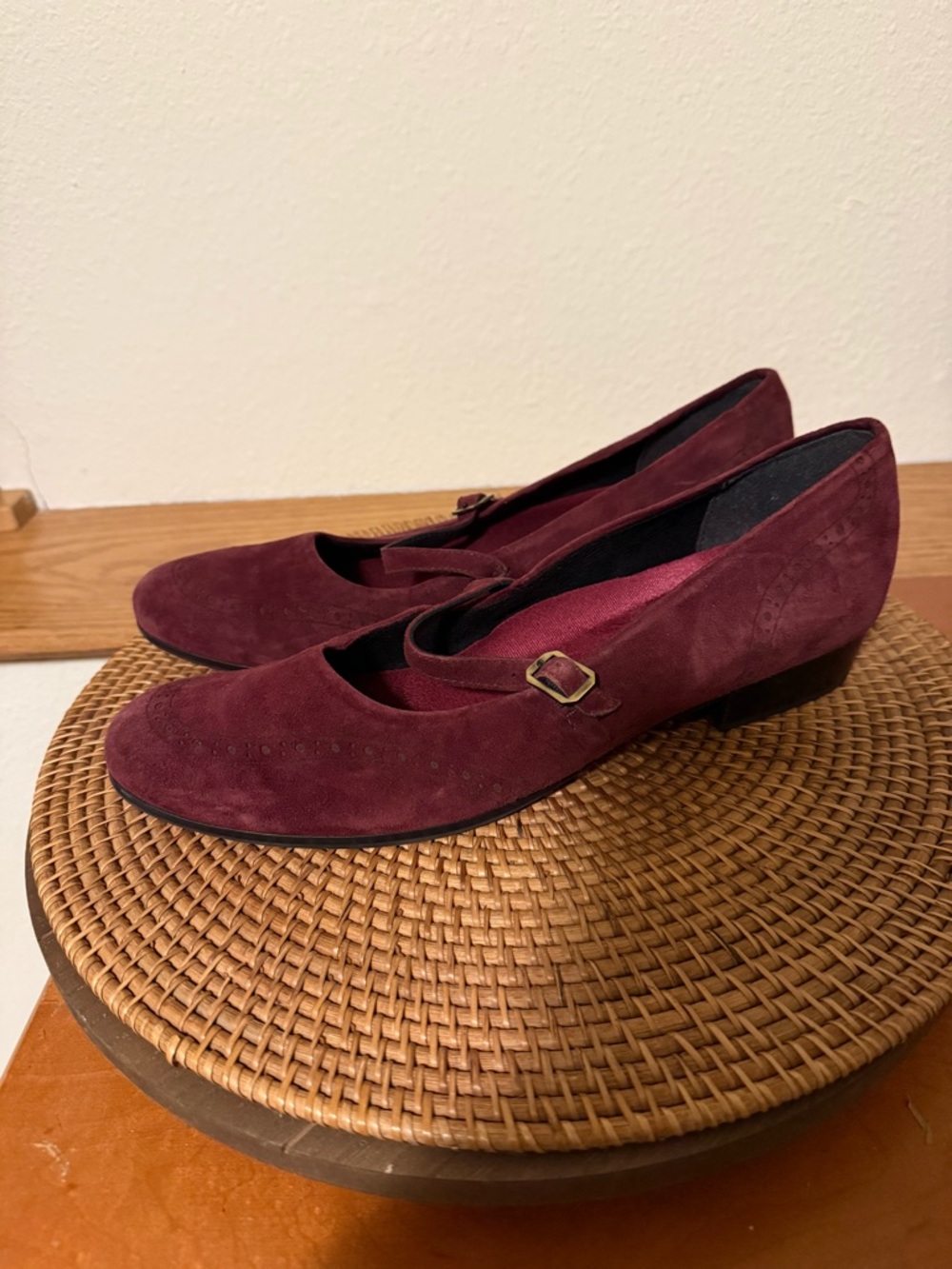 Munro Burgundy Suede Mary Jane Low Heels